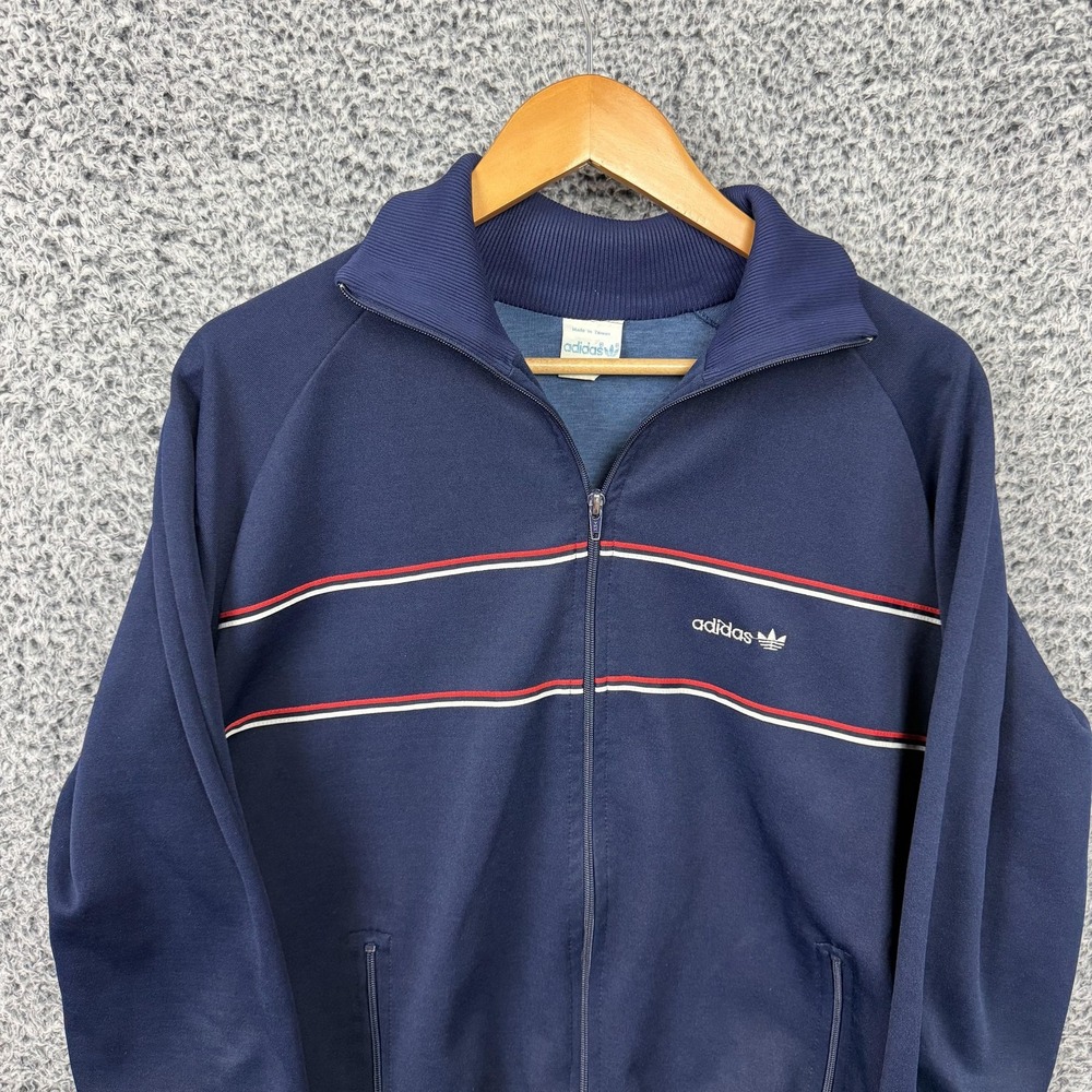 Vintage Adidas Jacket Mens XL Blue Stripe Track Full Zip Taiwan Trefoil 80s 90s - Picture 6 of 16